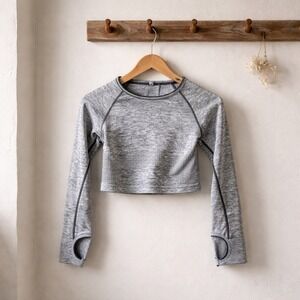 PINK Victoria's Secret Seamless Crop Top Women Small Grey Excellent Thumbholes